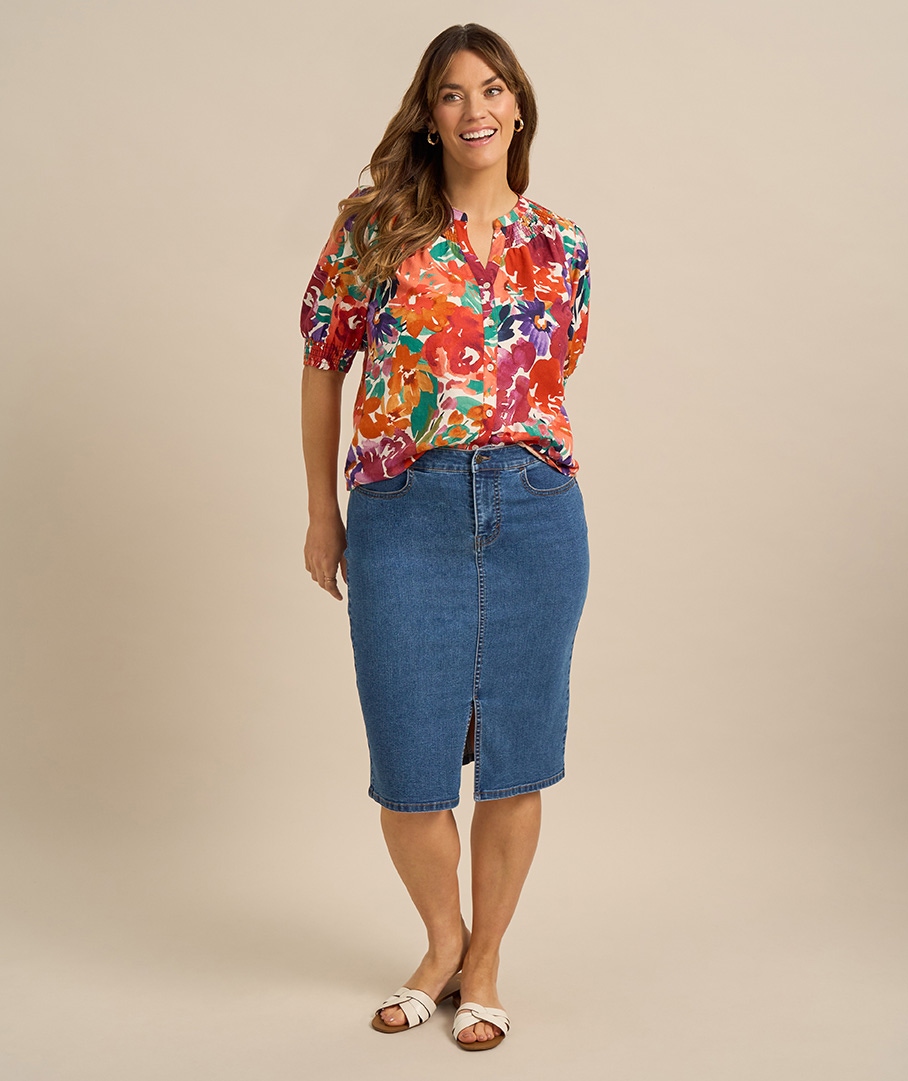 Knee length skirt jeans best sale