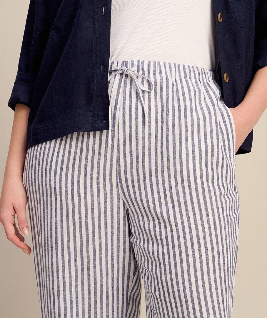 Linen Blend Full Length Stripe Pant