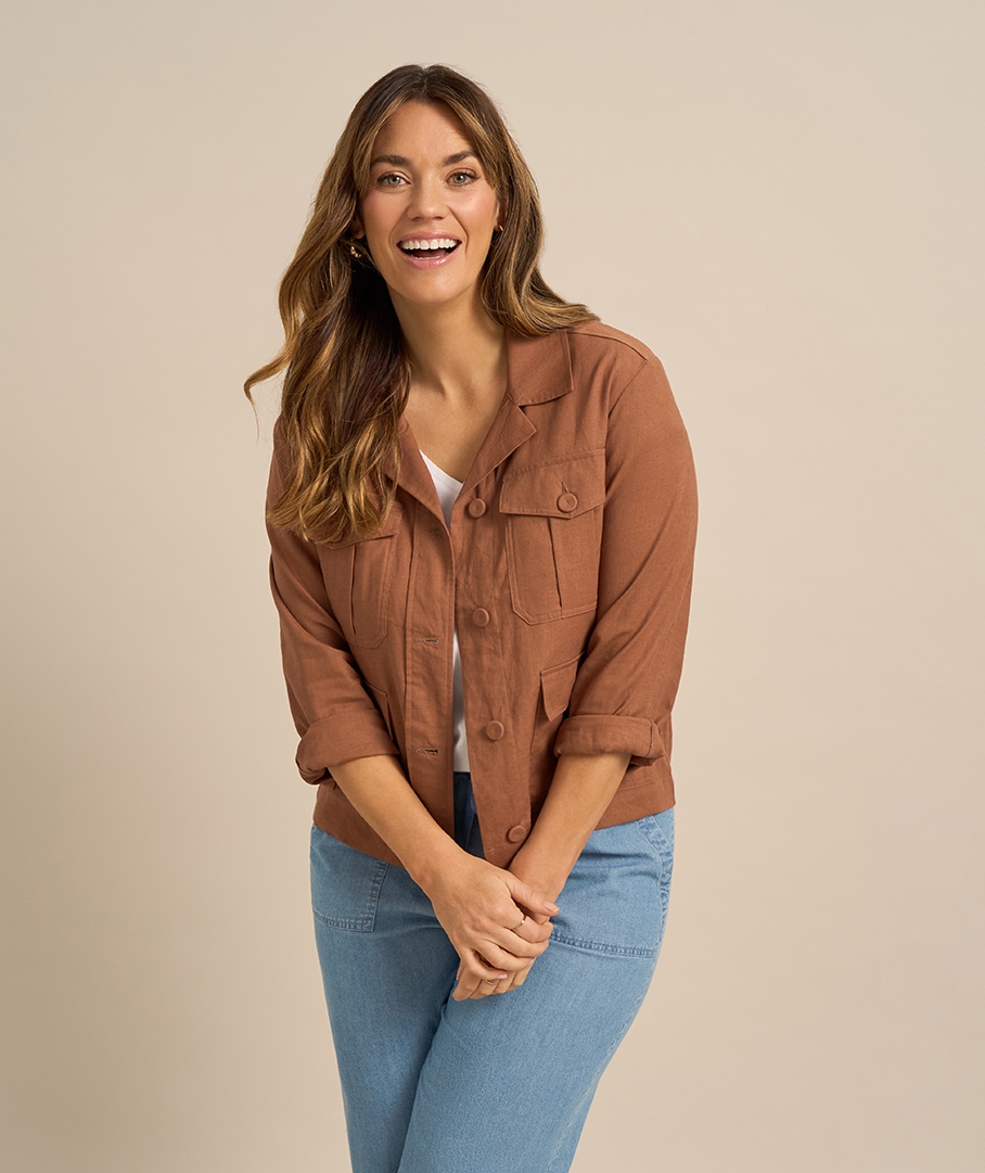 Linen Blend Utility Jacket