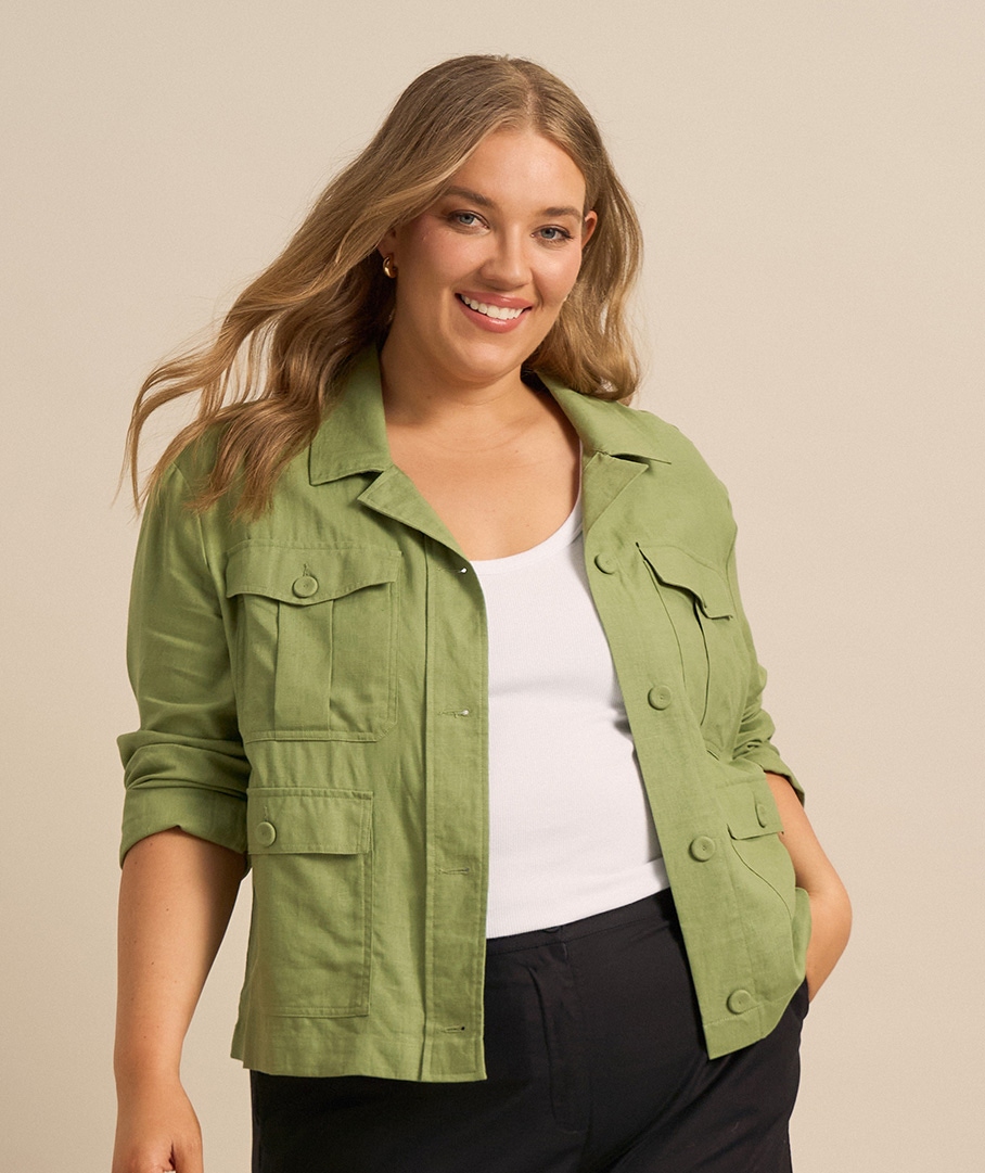 Linen blend utility jacket online