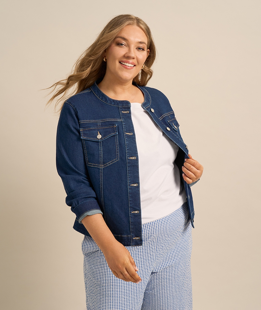 Collarless Denim Jacket