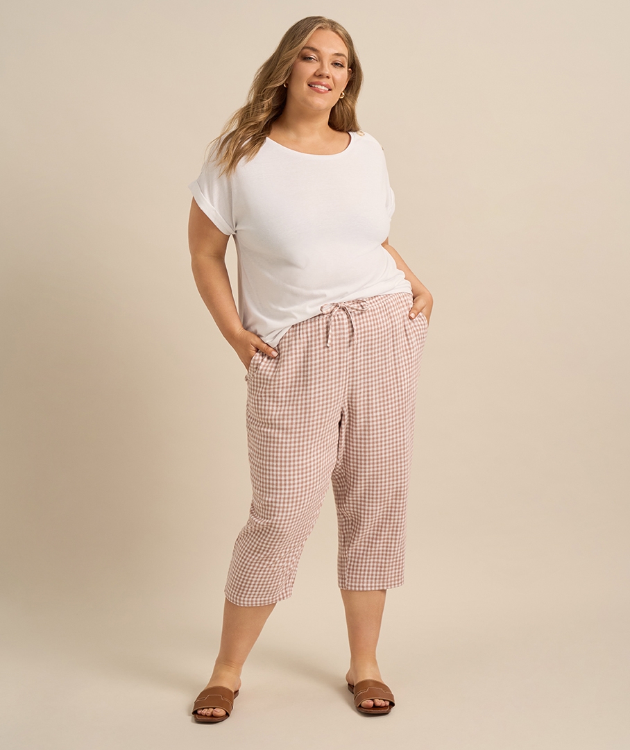 Plus size linen crop pants hot sale